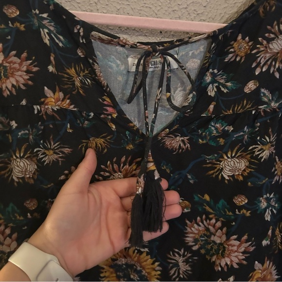 NATURAL LIFE Maribel Top Blouse Size L Black Floral Long Sleeve Boho Cottagecore - Picture 4 of 8